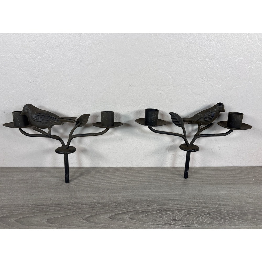 Pair of Vintage Style Cast Iron Bird Taper Candle Holder candelabra Wine Stopper